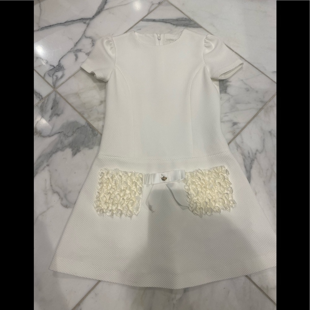 nicholas & bears girls white dress floral pockets size 10 excellent condition